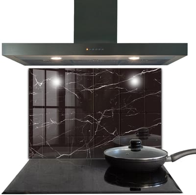 Tulup Achterwand Keuken - Zwarte marmertextuur Keuken Achterwand Glas - 80 x 60 cm - Zwart Achterwand Keuken Glas - Texturen en Patronen Keuken Achterwand Glas Met Print - Kookplaat achterwand - Kookplaatachterwanden