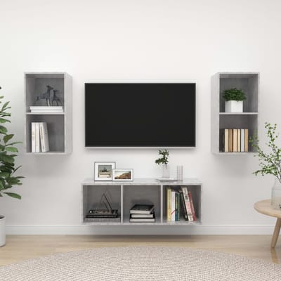vidaXL - 3-delige - Tv-meubelset - bewerkt - hout - betongrijs