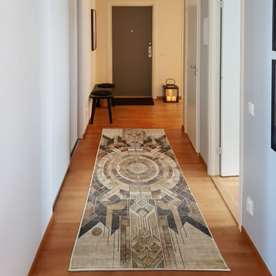 ABAKUHAUS Vloerkleed - Woonkamer Tapijt - abstract boho – 76 x 229 cm – licht camel