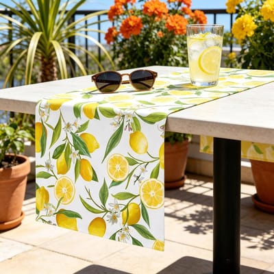 Tafelloper citroen zomer, citroenen decoratief tafelkleed 33 x 183 cm, geel oranje citroendecoratie tafelloper, afwasbare tafeldecoratie, voor eetkamer, thuis, bruiloft, banket, buffet