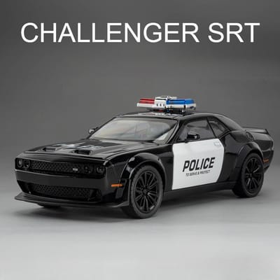 1:22 Challenger Srt Politieauto Model Speelgoed Metaal Die-Cast Pull Back Geluid Licht 4 Deuren Openbaar Voertuig Voor Jongens Verjaardagscadeaus gray