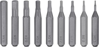 9-delige Hex Schroevendraaier Bit Set H0.7-H4.0, Magnetische S2 Stalen Bits, Geschikt voor Elektrisch Gereedschap, 5/32 Inch en 28mm Lengte