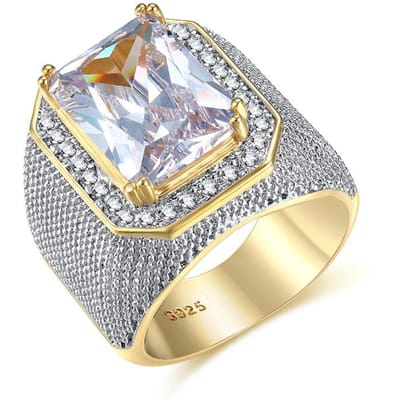 Nieuwe Europese en Amerikaanse Diamanten Ringen Dominante Vierkante Zirkonia Mannenring No. 12 beige