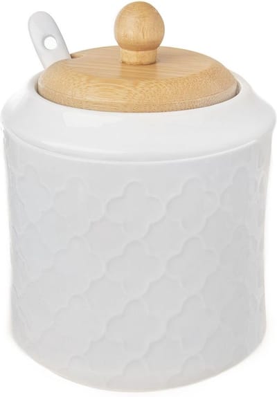 Suikerpot met Lepel Porselein Wit WHITELINE 350 ml - Serveerset