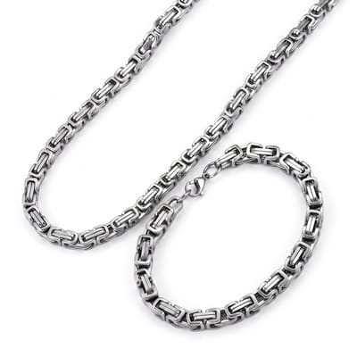 Box Chain Sieraden set voor Heren – RVS Ketting & Armband in Zilverkleur