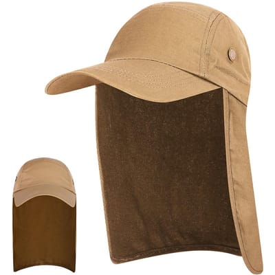 Casquette de protection solaire UPF 50+ pour hommes, chapeau de pêche à large bord avec rabat de cou Khaki black