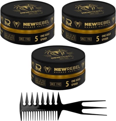NEW REBEL 05 One Gold Spider Hair Wax – 3x150ml + Styling Kam – Premium Haarstyling voor Mannen - Haar Wax Mannen