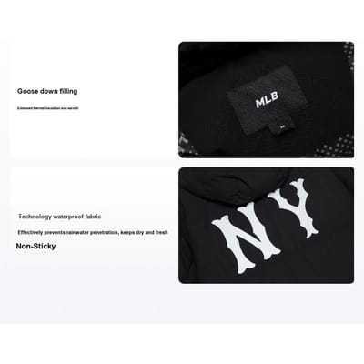MLB New York Yankees Série de Base FW24 Long Duvet d'Oie Épais Chauffant Confortable Chaud Polyvalent Tendance Grande Logo Doudoune 3ADJB2246-50BKS L white