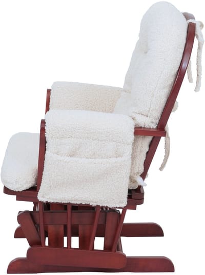 Relaxfauteuil MCW-C76, schommelstoel fauteuil + hocker stof bouclé 480g/m² Oeko-Tex ~ crème donker frame