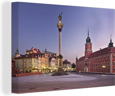 Canvas Schilderij Warschau - Kasteel - Plein - 30x20 cm - Wanddecoratie