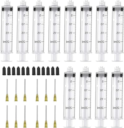 Transparante spuiten 20 ml - 12 stuks plastic spuiten met stompe naald voor vloeistofmeting, laboratorium en irrigatie van planten