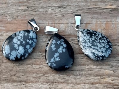 Edelsteen Sneeuwvlokken Obsidiaan druppel hanger