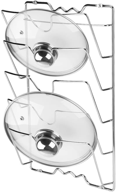 Dailygoods- Dekselhouder Roestvrij Staal - Verticale Pannenhouder - Opbergoplossing voor 5 Deksels - Keukenaccessoire - Duurzaam - 43,4 x 27,8 x 9,7 cm - Pannenrek