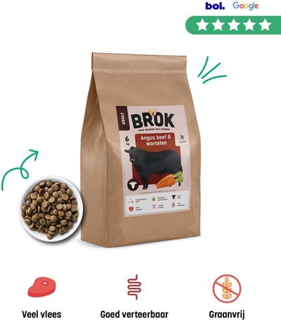 BROK Hondenvoeding - Black Angus & Wortelen - 6 KG Graanvrij Hondenvoer - BROK Voor Volwassen Honden - Gezonde Hondenvoeding - Licht Verteerbaar Hondenvoer - Hondenbrokken Met Veel Vlees - Premium Hondenvoer
