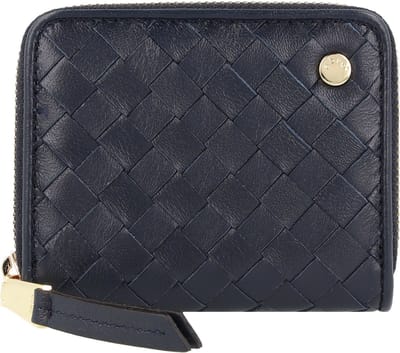 abro Leren Portemonnee Leather Piuma Weaving Zip Wallet Navy Blauw
