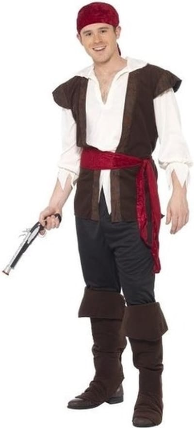 Smiffys Piraten verkleedkleding - 5-dlg - zwart/rood - heren - piratenpak - Carnavalskleding piraat 48/50
