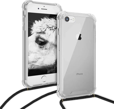 Geschikt voor iPhone se 2022 hoesje met koord transparant Siliconen Zwart – Geschikt voor iPhone se 2020 backcover - Geschikt voor iPhone 7 case – oTronica koord hoesje Geschikt voor iPhone