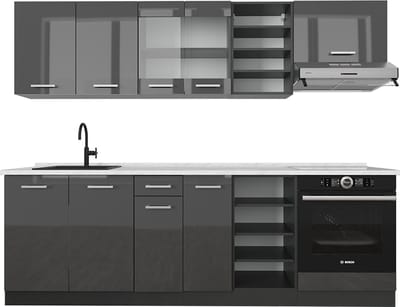 Vicco R-Line Complete keukeneenheid – 240 cm, WB Marmer Antraciet hoogglans/antraciet