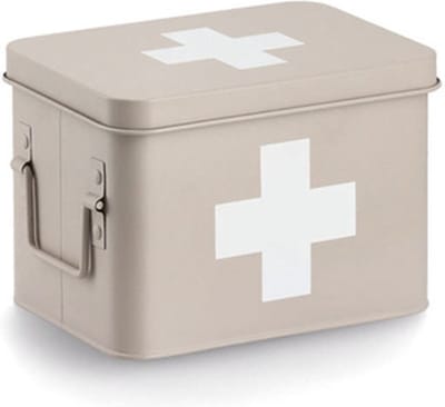Zeller Verband/medicijnen opberg kist - metaal - beige - met vakken indeling - 32 x 21 cm