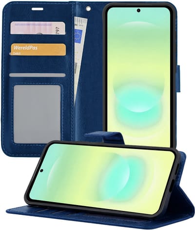 Hoesje - Met Pasjeshouder - Geschikt voor Samsung Galaxy A37 - Luxe Bookcase Portemonee - Flip Case - Kunstleer Book Case - Flipcase - Book Cover - Walletcase - Portemonneehoes - Telefoonhoesjes - Donkerblauw