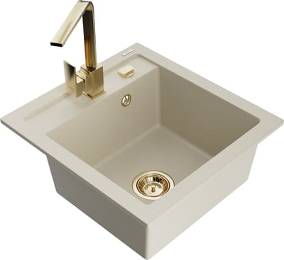 Mexen Vito granieten spoelbak 1-komors met keukenmengkraan Rita, beige - 6503-69-670300-50