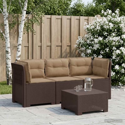 vidaXL - 3-Zits - Tu - bank - met - Kussens - Rattan - Look - PP - Bruin