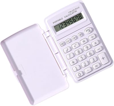 Mini Rekenhulp - Compacte Calculator - Studie en Werk - Met Beschermhoes - 10 x 6 cm - Wit