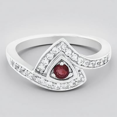 Cavill - Zilveren Ring 925 Sterling met 0,107 ct Madagaskar Robijn en 0,216 ct Witte Saffieren - Elegante Geometrisch Design Rood Wit
