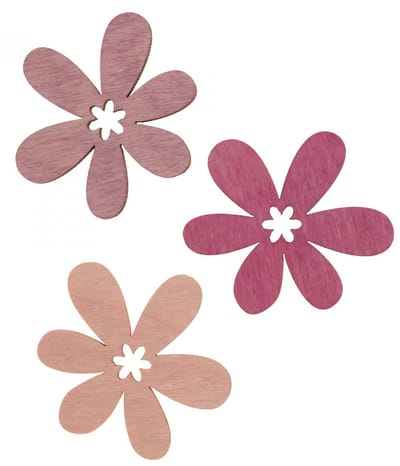 Houten bloemen strooidecoratie bloesems hout paars/violet/roze Ø2cm 14