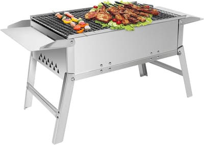 Roestvrij staal opvouwbare tafelgrill voor picknick en camping - draagbare houtskoolbarbecue met afmetingen 55 × 26.5 × 32 cm
