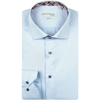 Giordano Overhemd Locarno Semi Cutaway Libery Fabric Contrast Two-Ply Plain Twill Soft Blue / male