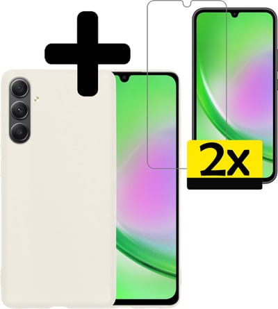 Hoesje - Met 2x Screenprotector - Geschikt voor Samsung Galaxy A34 - Sterk & Shockproof - Back Cover - Siliconen Case - Telefoon Hoes - Telefoonhoesjes - Wit