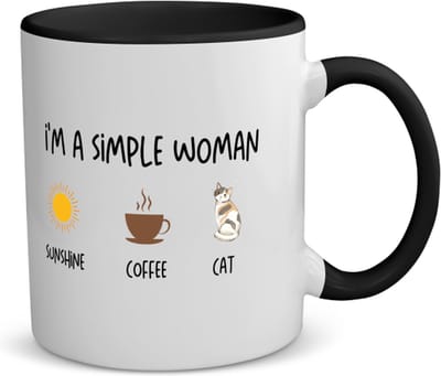 Akyol - i'm a simple woman sunshine, coffee, cat koffiemok - theemok - zwart - Quotes - vrouwen die simpel zijn - vrouwen - quotes - verjaardagscadeau - verjaardag - cadeau - kado - geschenk - gift - 350 ML inhoud