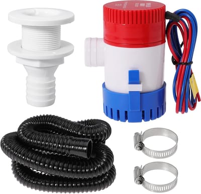Lenspomp Kit - Bilge Pomp - Water Verwijderen - Hoge Capaciteit 1100 GPH - 1-1/8 Inch Slang - Rood Blauw