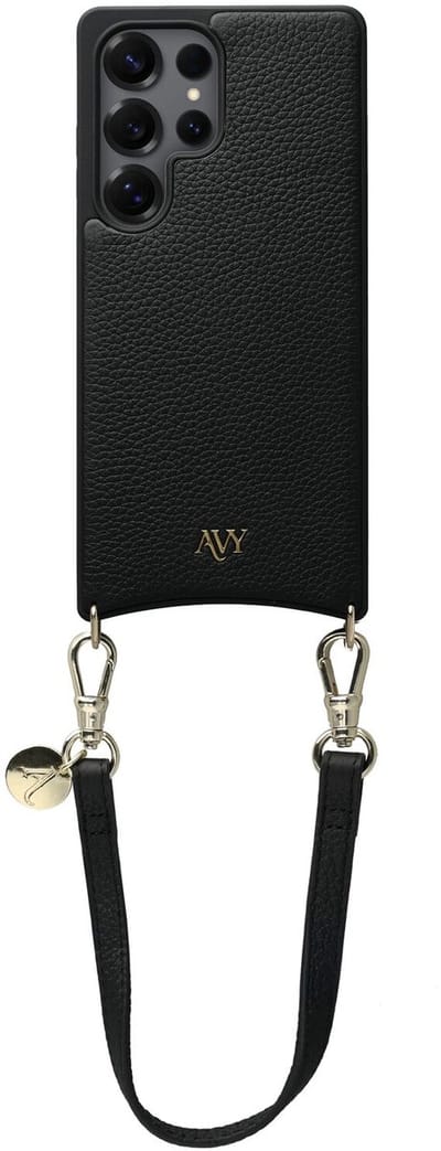 AVY Leren Hoesje Geschikt voor Samsung Galaxy S25 Ultra | Compatibel met MagSafe | Leather Case met Telefoonkoord | Polsband | Zwart | Short Leather
