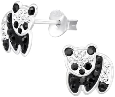 Joy|S - Zilveren panda oorbellen - 8.5 x 8.9 mm - kristal - kinderoorbellen