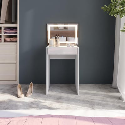 Kaptafel met licht - Make-up tafel - Snel opmaken - Geïntegreerde LED spiegel - 51.4 cm breed - Wit hoogglans