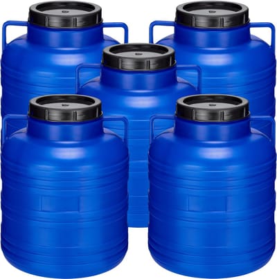 Garronda 5x20L Kunststof Trommel Met Deksel - Regenton - Vat - HDPE - Voedselvat - Tuin Hobbock – Blauw – GD-STE-Barrel-B20L-2B