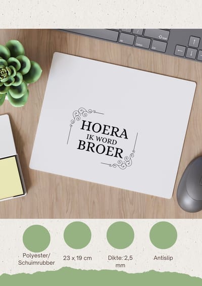 Akyol - hoera ik word broer Muismat - Broer - iemand die broer wordt - broer cadeautjes - cadeau - kado - geschenk - 23 bij 19 cm