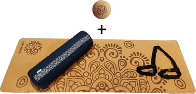 Samarali Set Yoga - Bolster, massagebal, draagriem & kurk mat - GOTS gecertificeerd