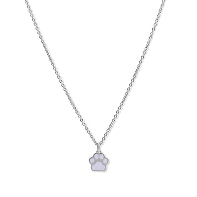 New Bling 9LA-20001 Zilveren Ketting met Hangertje - Pootafdruk - Lila - Emaille - 8,8mm - 39+3+4cm - Rhodium - Zilver