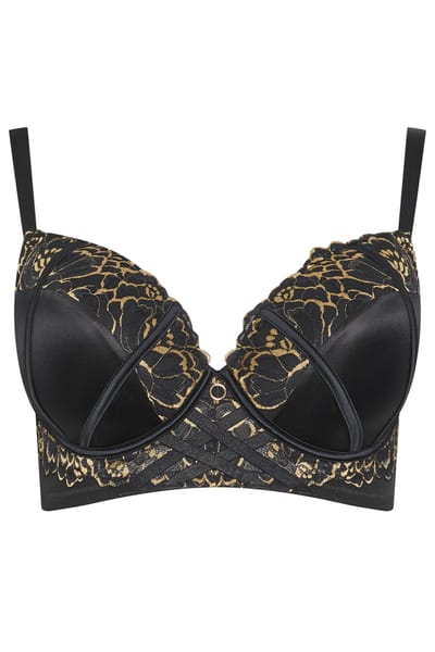 Yours Zwarte Kanten Beugelbeha Met Goudkleurige Bies Size 85C