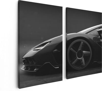Artaza Canvas Schilderij Tweeluik Zijaanzicht Zwarte Sportwagen Auto - 80x60 - Foto Op Canvas - Canvas Print