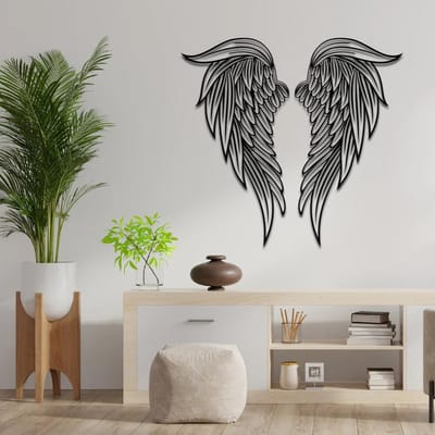 Metalen Wanddecoratie Engelenvleugels – 3D Wandkunst – Zwart – 70 x 35 cm