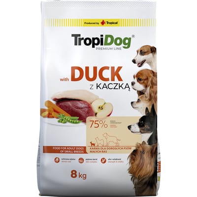 8kg Tropidog Premium Adult Small Eend & Rijst droogvoer voor honden