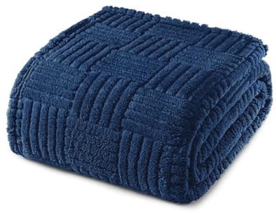 Zachte en warme fleecedeken met jacquard-patroon - 150 x 200 cm, marineblauw