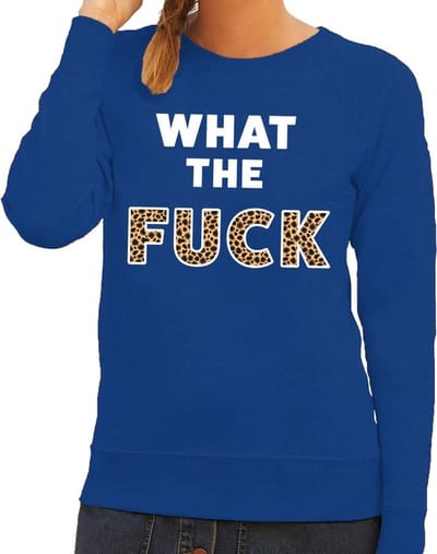 What the Fuck tijgerprint tekst sweater blauw dames - dames trui What the Fuck dierenprint XS