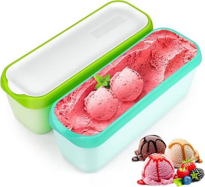 QTTVBTNA - 2 Stuks ijsbewaarbakken – Set ijs container – Herbruikbare ijscontainer met Deksel – Stapelbare Diepvries Bewaarbakken voor Zelfgemaakt ijs, Yoghurt en Dessertopslag - 1,5L