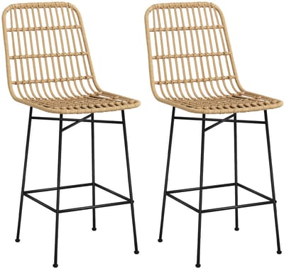 Barkrukken – Barstoelen – Krukken – Barstoelen Met Rugleuning – Geel – PE Rattan Design – Ademend Zitcomfort – Stabiele Stalen Poten