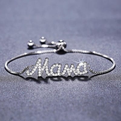 Huitan Briljante Letter Mama Armband Luxe Exquise Moederdag Cadeau Accessoire Vrouwelijk Veelzijdig Eenvoudig Warmende Hand Sieraden gray
